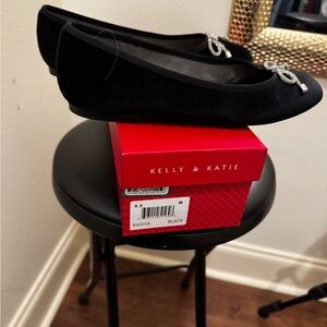 Kelly & Katie Black Flats with Silver Bow